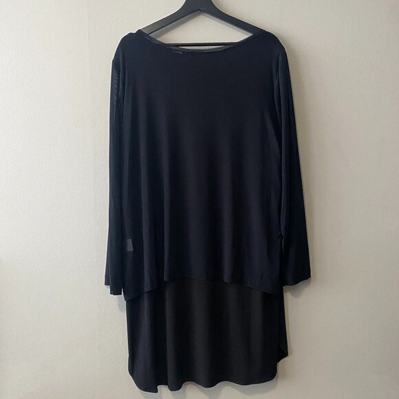 Brian Bailey Black Two Piece Sleeveless V-Neck Top With Mesh Long Sleeve Overlay - Picture 2 of 14